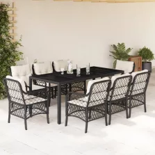   vidaXL 9 részes fekete polyrattan kerti étkezőgarnitúra párnákkal