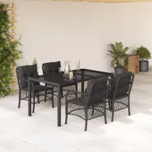   vidaXL 5 részes fekete polyrattan kerti étkezőgarnitúra párnákkal