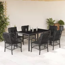   vidaXL 7 részes fekete polyrattan kerti étkezőgarnitúra párnával
