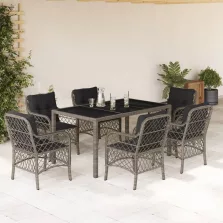   vidaXL 7 részes szürke polyrattan kerti étkezőgarnitúra párnával