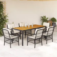   vidaXL 7 részes fekete polyrattan kerti étkezőgarnitúra párnával