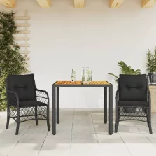   vidaXL 3 részes fekete polyrattan bisztrógarnitúra párnával