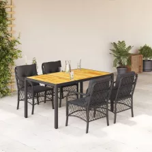   vidaXL 5 részes fekete polyrattan kerti étkezőgarnitúra párnákkal