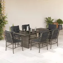   vidaXL 7 részes szürke polyrattan kerti étkezőgarnitúra párnával