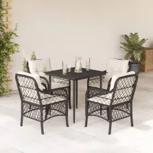  vidaXL 5 részes fekete polyrattan kerti étkezőgarnitúra párnákkal