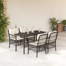   vidaXL 5 részes fekete polyrattan kerti étkezőgarnitúra párnákkal