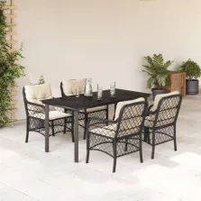   vidaXL 5 részes fekete polyrattan kerti étkezőgarnitúra párnákkal