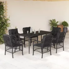   vidaXL 7 részes fekete polyrattan kerti étkezőgarnitúra párnával