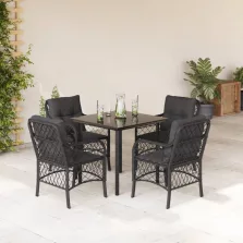   vidaXL 5 részes fekete polyrattan kerti étkezőgarnitúra párnákkal