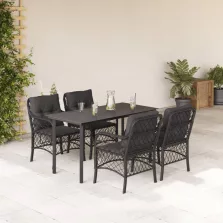   vidaXL 5 részes fekete polyrattan kerti étkezőgarnitúra párnákkal