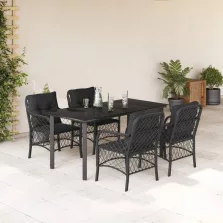   vidaXL 5 részes fekete polyrattan kerti étkezőgarnitúra párnákkal