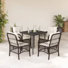   vidaXL 5 részes barna polyrattan kerti étkezőgarnitúra párnákkal