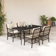   vidaXL 5 részes barna polyrattan kerti étkezőgarnitúra párnákkal