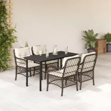   vidaXL 5 részes barna polyrattan kerti étkezőgarnitúra párnákkal