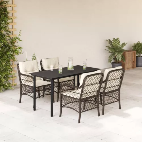 vidaXL 5 részes barna polyrattan kerti étkezőgarnitúra párnákkal
