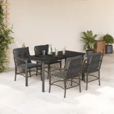   vidaXL 5 részes szürke polyrattan kerti étkezőgarnitúra párnával