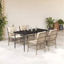   vidaXL 5 részes bézs polyrattan kerti étkezőgarnitúra párnákkal