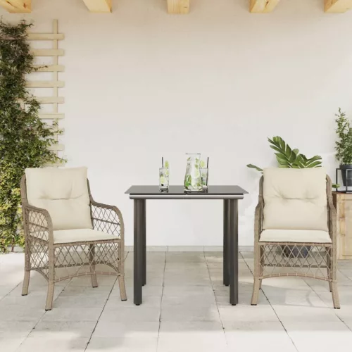 vidaXL 3 részes bézs polyrattan bisztrógarnitúra párnával