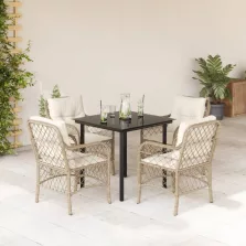   vidaXL 5 részes bézs polyrattan kerti étkezőgarnitúra párnákkal