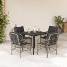   vidaXL 5részes világosszürke polyrattan kerti étkezőgarnitúra párnával