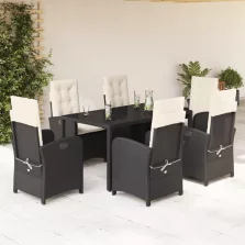   vidaXL 7 részes fekete polyrattan kerti étkezőgarnitúra párnával
