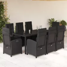   vidaXL 9 részes fekete polyrattan kerti étkezőgarnitúra párnákkal