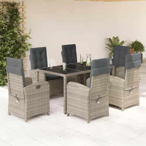 vidaXL 7 részes szürke polyrattan kerti étkezőgarnitúra párnával