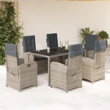   vidaXL 7 részes szürke polyrattan kerti étkezőgarnitúra párnával