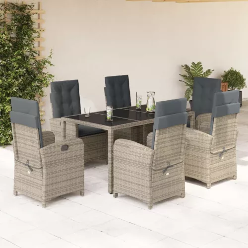 vidaXL 7 részes szürke polyrattan kerti étkezőgarnitúra párnával