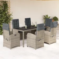   vidaXL 7 részes szürke polyrattan kerti étkezőgarnitúra párnával