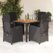   vidaXL 5 részes fekete polyrattan kerti étkezőgarnitúra párnákkal