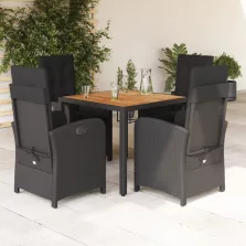   vidaXL 5 részes fekete polyrattan kerti étkezőgarnitúra párnákkal