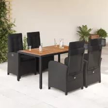   vidaXL 5 részes fekete polyrattan kerti étkezőgarnitúra párnákkal