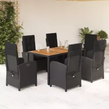   vidaXL 7 részes fekete polyrattan kerti étkezőgarnitúra párnával