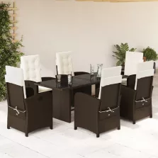   vidaXL 7 részes barna polyrattan kerti étkezőgarnitúra párnával
