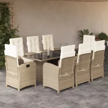   vidaXL 9 részes bézs polyrattan kerti étkezőgarnitúra párnákkal