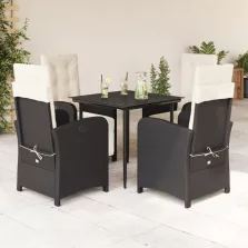   vidaXL 5 részes fekete polyrattan kerti étkezőgarnitúra párnákkal