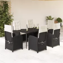   vidaXL 7 részes fekete polyrattan kerti étkezőgarnitúra párnával