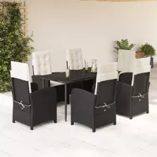   vidaXL 7 részes fekete polyrattan kerti étkezőgarnitúra párnával