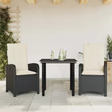   vidaXL 3 részes fekete polyrattan kerti étkezőgarnitúra párnákkal