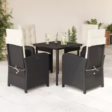   vidaXL 5 részes fekete polyrattan kerti étkezőgarnitúra párnákkal