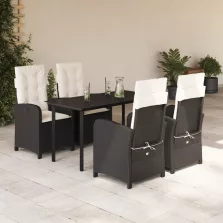   vidaXL 5 részes fekete polyrattan kerti étkezőgarnitúra párnákkal