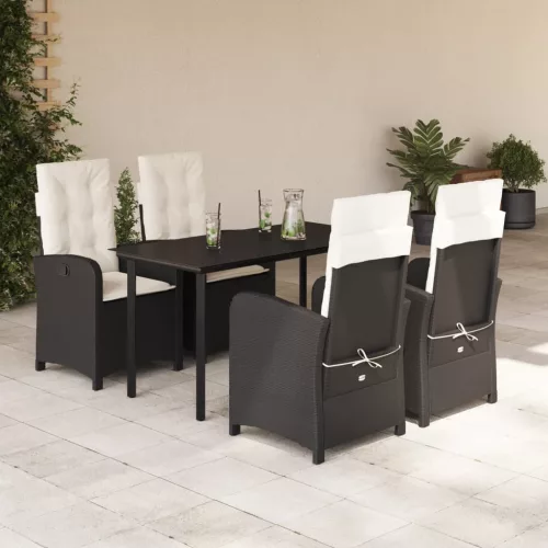 vidaXL 5 részes fekete polyrattan kerti étkezőgarnitúra párnákkal