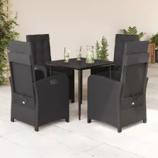   vidaXL 5 részes fekete polyrattan kerti étkezőgarnitúra párnákkal