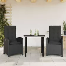   vidaXL 3 részes fekete polyrattan kerti étkezőgarnitúra párnákkal