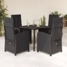   vidaXL 5 részes fekete polyrattan kerti étkezőgarnitúra párnákkal