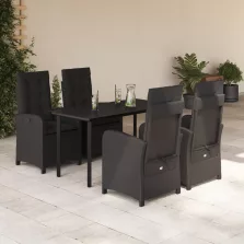   vidaXL 5 részes fekete polyrattan kerti étkezőgarnitúra párnákkal