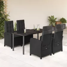   vidaXL 5 részes fekete polyrattan kerti étkezőgarnitúra párnákkal