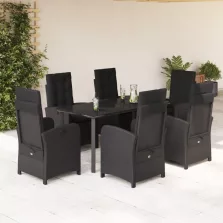   vidaXL 7 részes fekete polyrattan kerti étkezőgarnitúra párnával