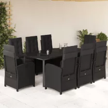   vidaXL 9 részes fekete polyrattan kerti étkezőgarnitúra párnákkal